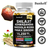 15250mg Shilajit Capsules with Ginseng Ashwagandha Turmeric, Energy Supplement Muscle Mass Endurance